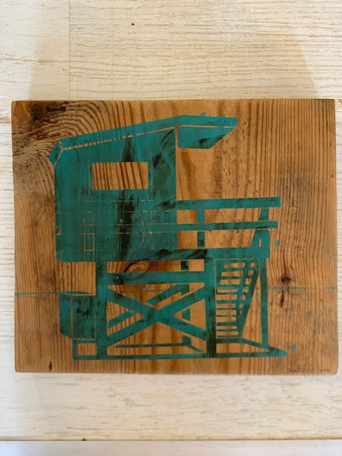 Lifeguard Tower - turquoise on wood