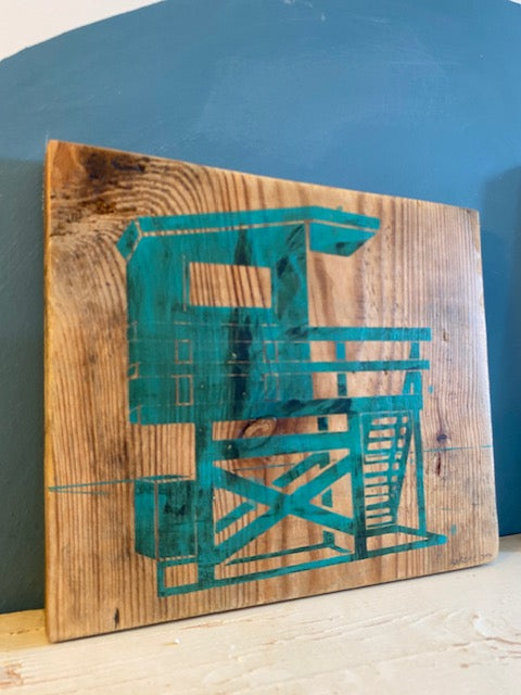 Lifeguard Tower - turquoise on wood