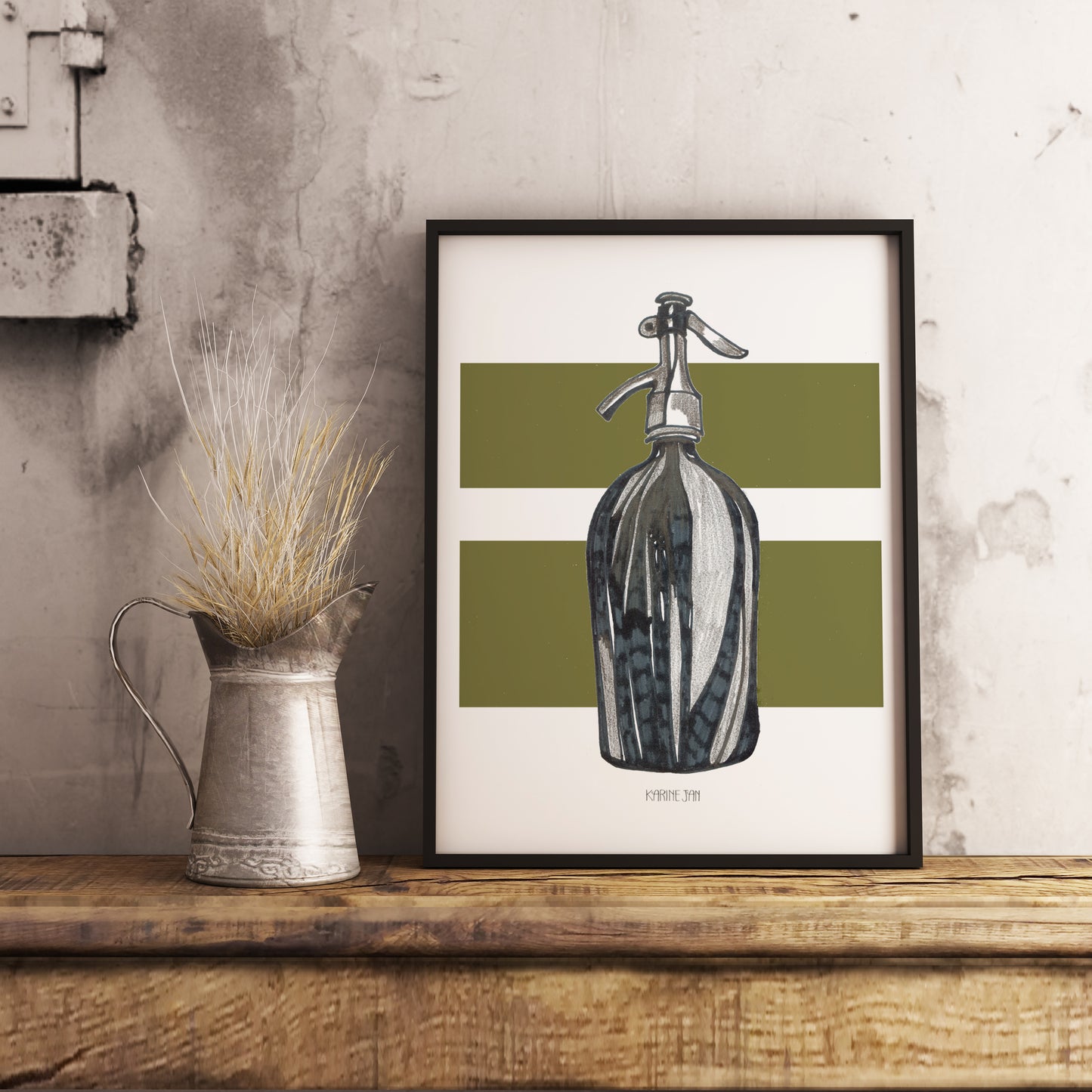 vintage soda bottle - olive green