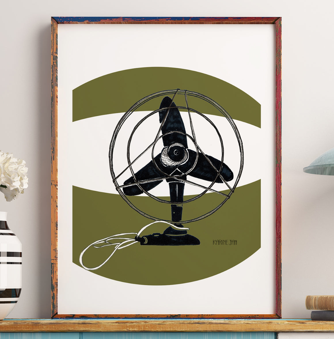 Vintage Fan - olive green